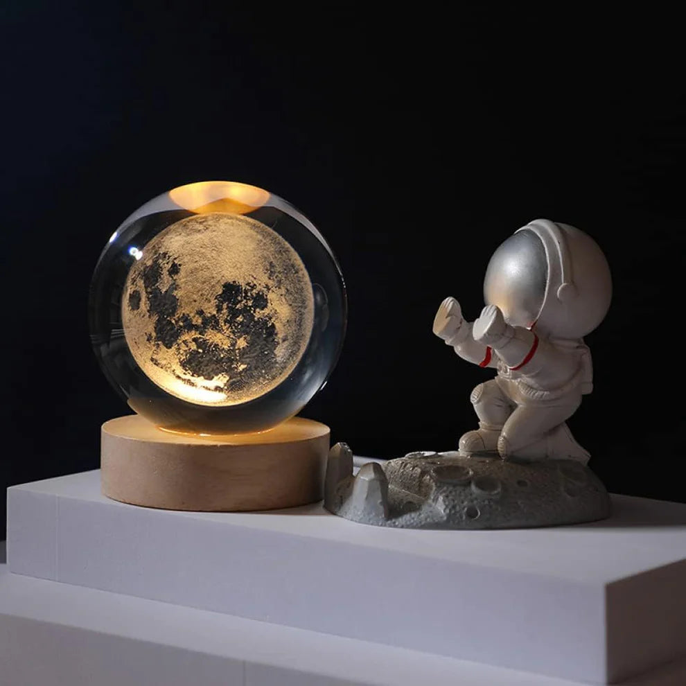 3D Crystal Moon with LED Night Lamp